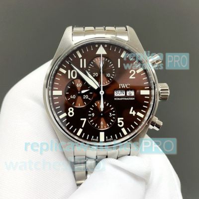 Swiss Copy IWC Schaffhausen Pilot's Spitfire Chronograph Brown Face 43mm Steel Watch 